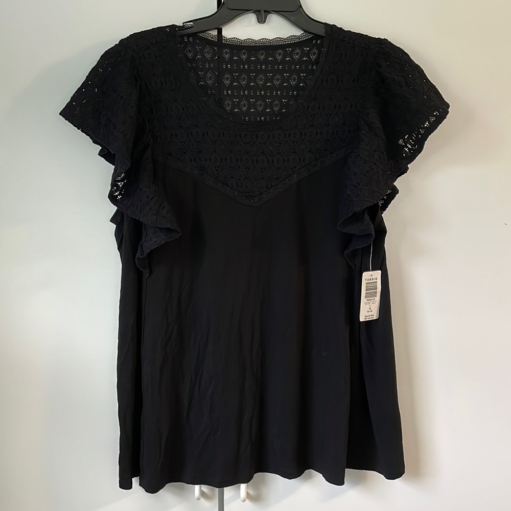 Torrid Black Blouse with Lace Detail